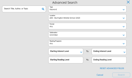 Advanced Search options.