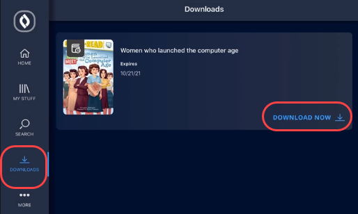 Downloads screen with Download Now highlighted.