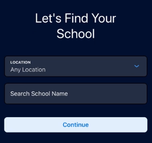 Destiny Discover app 'Find Your School' screen.