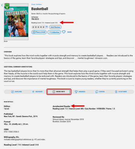 Title Details with reading program information highlighted.