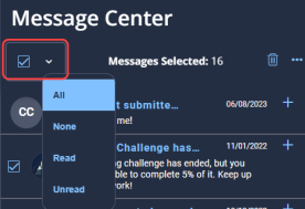 Message Center with checkbox and drop-down menu highlighted.
