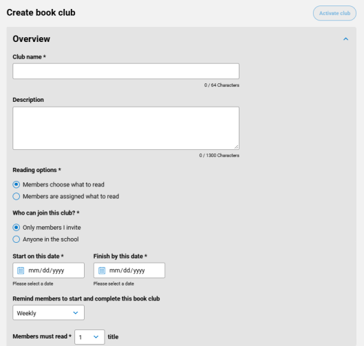 Create book club Overview section.