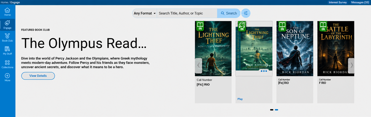 Featured book club banner on the homepage.