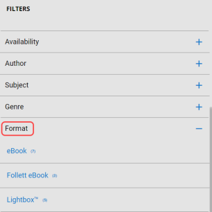 Filter list with Format highlighted.