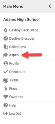 Destiny Discover main menu with link to Aspen.