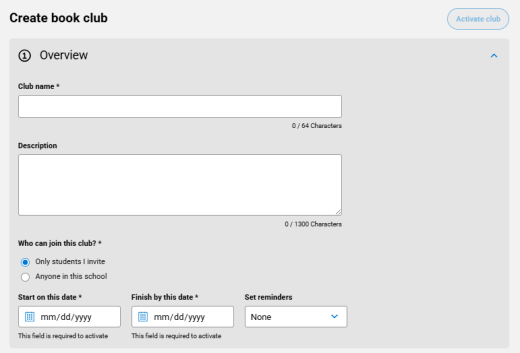 Create book club Overview section.