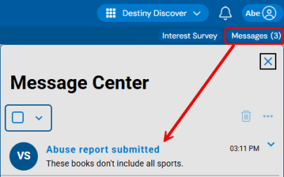 Messages link and Abuse report message.