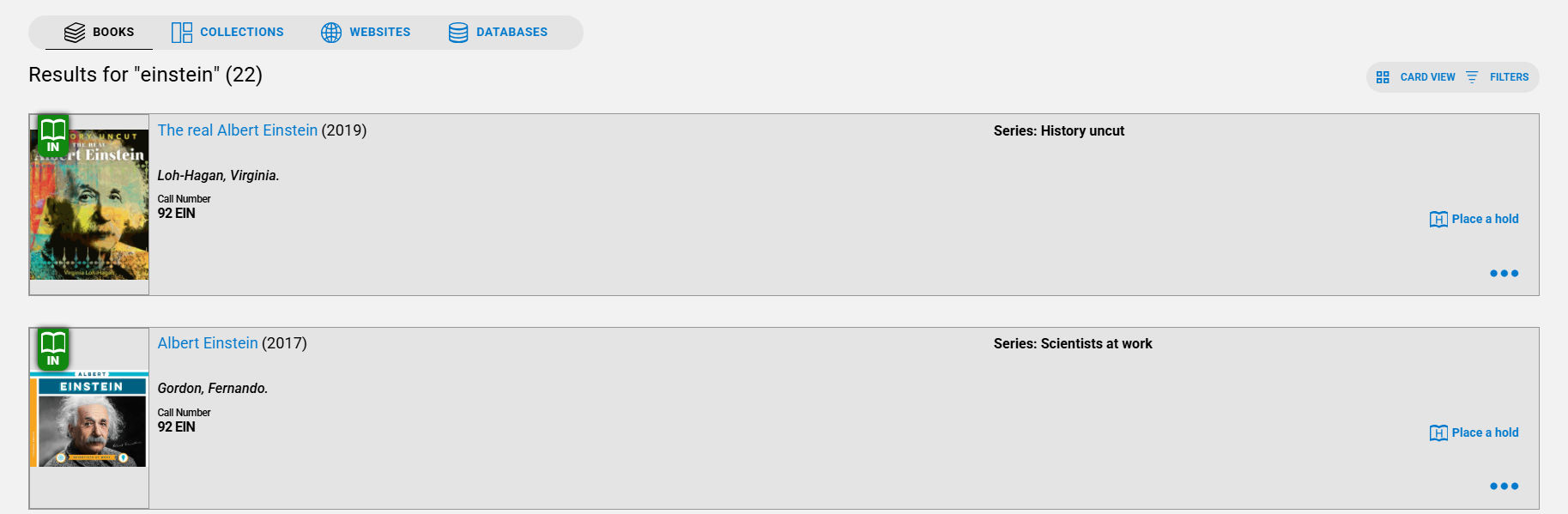Search results in list view.