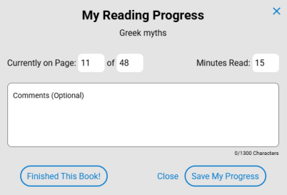 My Reading Progress pop-up.
