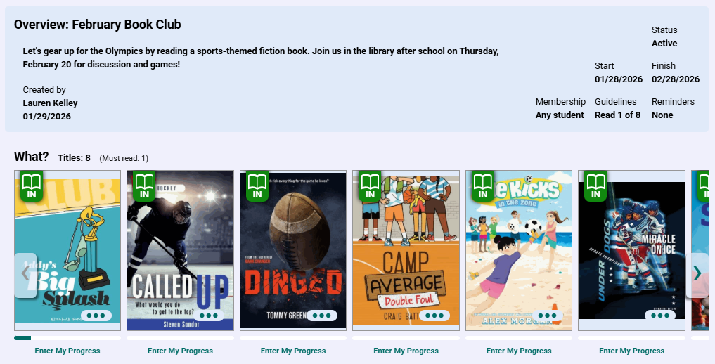 Book Club details page.